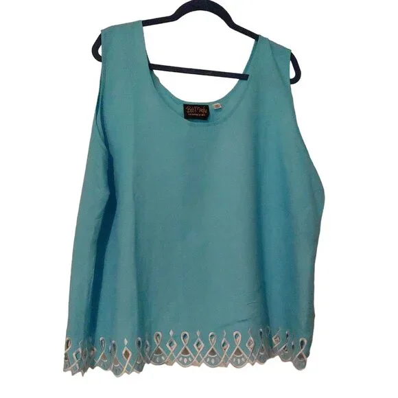 Bobb Mackie Robin Egg Blue 2 piece Tank/Button Shirt White Embroidery Eyelet 2X - Picture 9 of 13